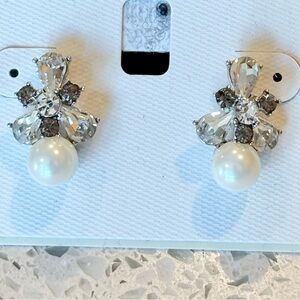 Pearl & Crystal Stud Pierced Silver Earrings